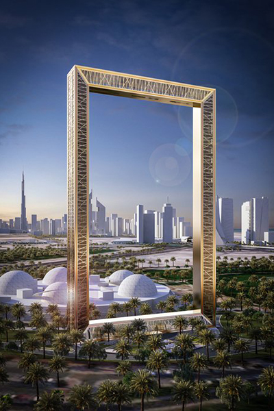 杜拜之框由93公尺玻璃步道連接兩座150公尺高塔樓 (圖／Dubai Frame)