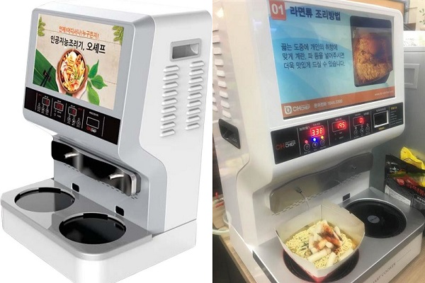 韓國自助煮麵機引進台灣超商，短短四分鐘就可將麵煮透，十分便利（圖／萊爾富）