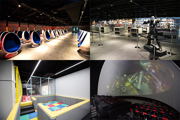 左上VR虛擬實境、右上商店區、左下兒童區、右下4D立體電影院