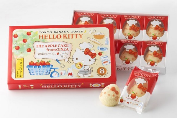 東京芭娜娜與超萌Hello Kitty合作推出新口味「銀座蘋果蛋糕」，包裝可愛粉絲們都瘋狂（圖／tokyo banana）