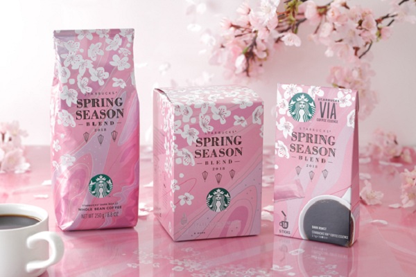 日本星巴克櫻花祭全新包裝口味之限定咖啡豆和即溶咖啡（圖／日本星巴克）