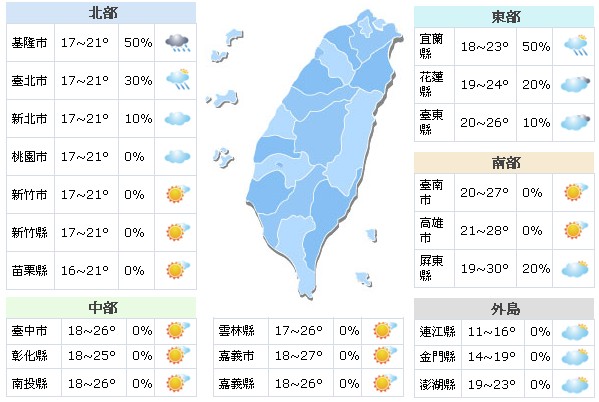 3月17日白天天氣。（圖／中央氣象局）