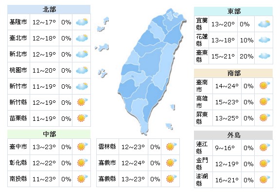 3月22日白天天氣概況。(圖／中央氣象局)