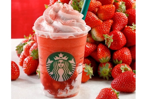 日本星巴克配合草莓季的到來，推出全新「草莓霹靂多星冰樂」（圖／日本星巴克）