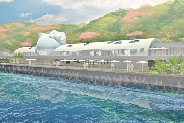 日本關西淡路島上沿海，Hello Kitty主題餐廳坐落，醒目的Hello Kitty造型外觀宛如巨蛋，吸引不少旅客目光。（圖／HELLO KITTY SMILE）