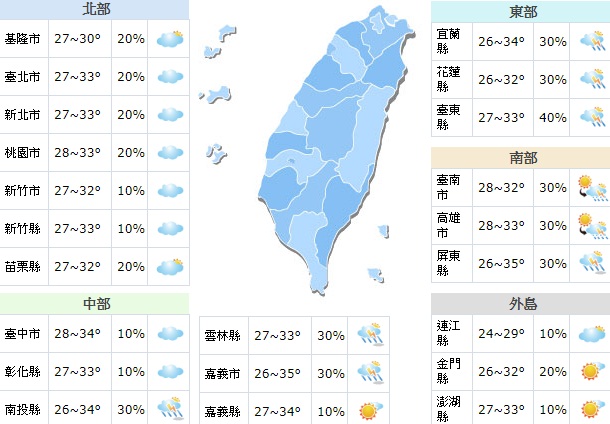 6月9日全台天氣概況。(圖／中央氣象局)