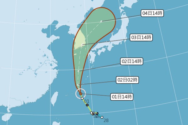 颱風巴比侖行徑路線預測。(圖／中央氣象局)