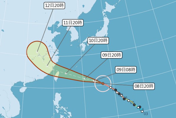 颱風瑪莉亞預測行徑路線。(圖／中央氣象局)