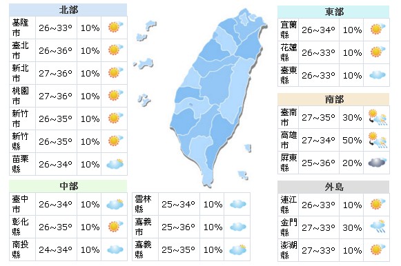 7月9日天氣概況。 (圖／中央氣象局)