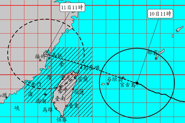 10日11時30分發布的強颱瑪莉亞路徑與暴風圈動態圖。(圖／中央氣象局)