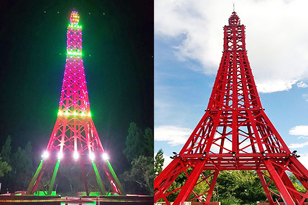巴陵鐵塔搭配五彩LED光雕十分亮眼 (圖／復興鄉公所，以下同)