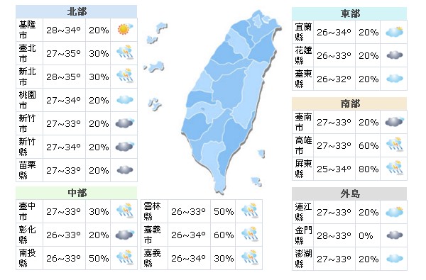 8月6日全台天氣概況。(圖／中央氣象局)