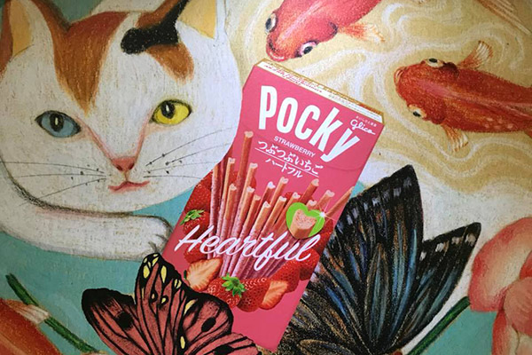 插畫家王子麵結合不同口味的Pocky，完成五幅可愛的插畫。