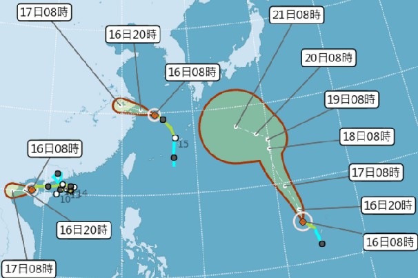 三颱風路徑潛勢圖。(圖／中央氣象局)