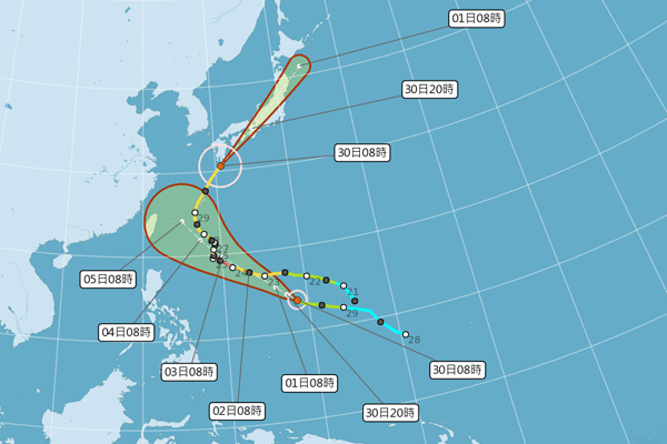 康芮與潭美颱風預估路徑。(圖／中央氣象局，以下同）