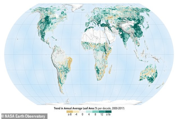而其中中國與印度是綠化增長貢獻最多的國家。