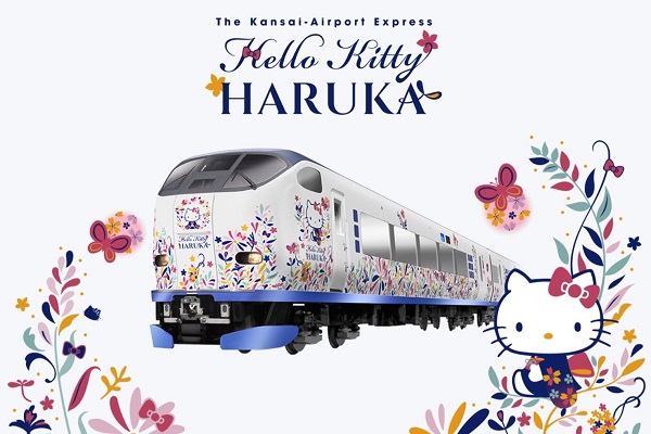 關西機場特快列車「HARUKA」號與Hello Kitty合作推出彩繪列車。（圖／hellokittyharuka.jp）