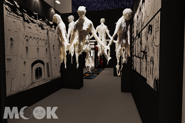 金田一大展製作團隊以裝置藝術恐怖美學的概念提升展覽質感。（圖／金田一少年事件簿探偵大展）