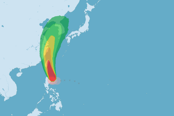 丹娜絲颱風未來120小時的侵襲機率。