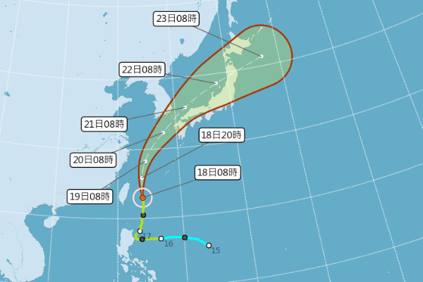 丹娜絲颱風轉北逐漸遠離台灣。