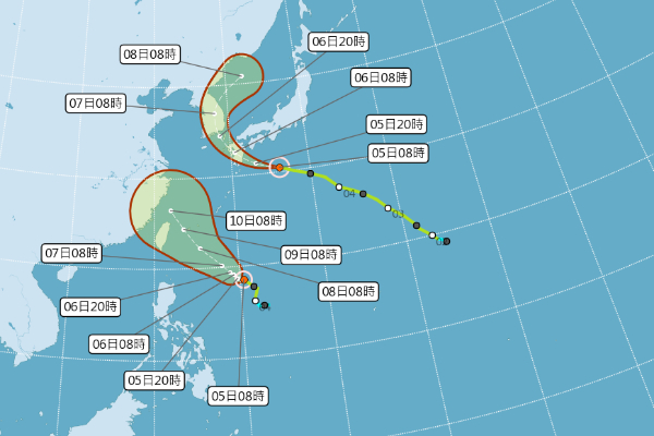 以颱風路徑潛勢預報圖來看，利奇馬影響台灣機率頗高。 (圖／中央氣象局，以下同)