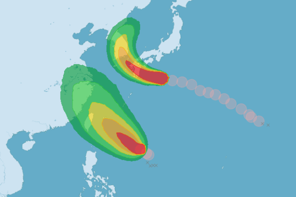 颱風暴風圈侵襲機率圖。