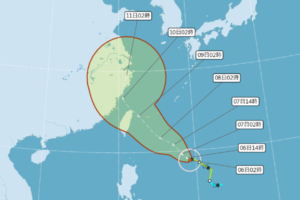 依潛勢圖顯示，利奇馬恐成為今年首侵台颱風。 (圖／中央氣象局，以下同)