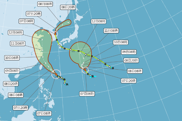 利奇馬增強為中度颱風，路徑持續往西北移動。