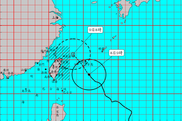 氣象局於8日早晨發佈陸上颱風警報。 (圖／中央氣象局，以下同)