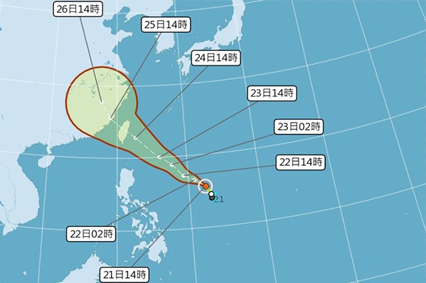 編號TD16的熱帶性地氣壓最快今日形成颱風。 (圖／中央氣象局，以下同)