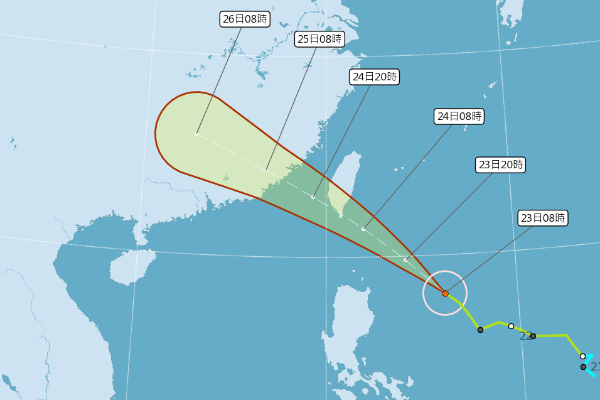 白鹿颱風路徑向南修，預估對南部造成影響。 (圖／中央氣象局，以下同)
