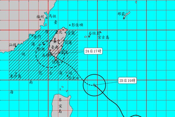 23日的颱風警報圖。