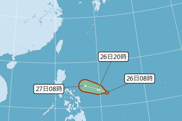 有可能生成為第12號颱風楊柳的熱帶性低氣壓。(圖／中央氣象局，以下同)