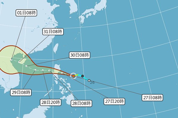 第12號颱風楊柳目前為輕度颱風。(中央氣象局，以下同)