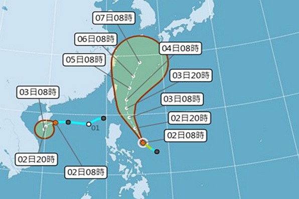 颱風玲玲的預測行進路線與TD18熱帶性低氣壓位置。(圖／中央氣象局，以下同)