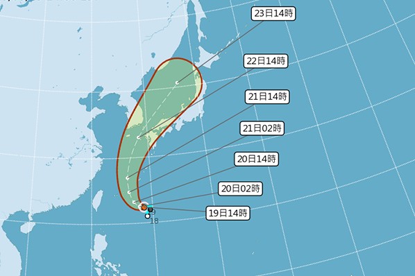 熱帶性低氣壓TD23已發展為17號颱風塔巴。(圖／中央氣象局，以下同)
