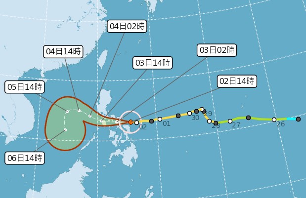 12月2日颱風北冕的路徑圖。