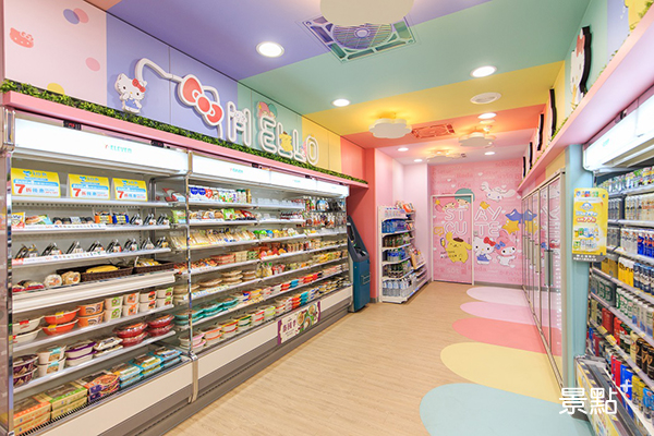 聯名店設置彩虹天花板與雲朵吊燈，讓人眼睛為之一亮。