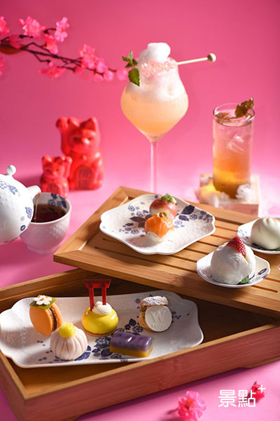 「JAP-YEN 和風艷」包含六款甜點以及三款鹹食，及６款日式主題調飲。（圖／Wedgwood）