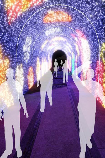 淡水老街廣場燈飾模擬示意圖-炫彩光廊