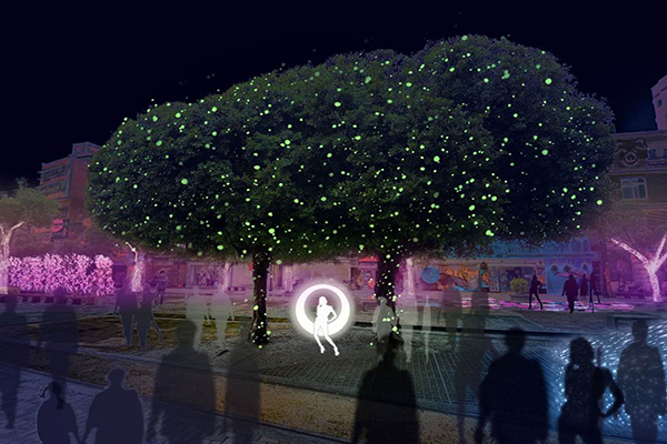 淡水老街廣場燈飾模擬示意圖-樹下的約定鞦韆