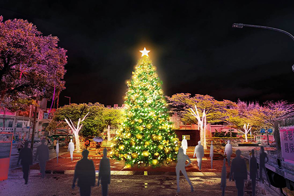 淡水老街廣場燈飾模擬示意圖-聖誕金美好