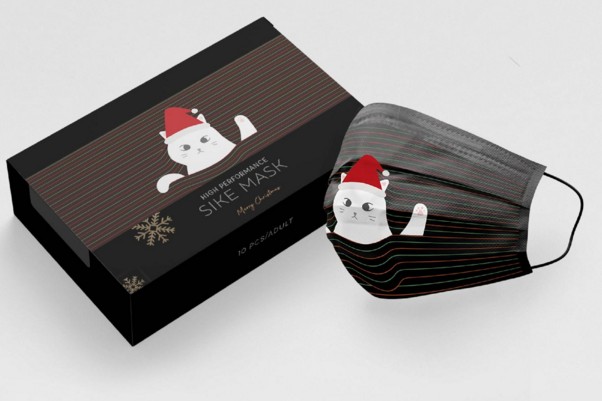 聖誕帽白貓（黑）定位款。