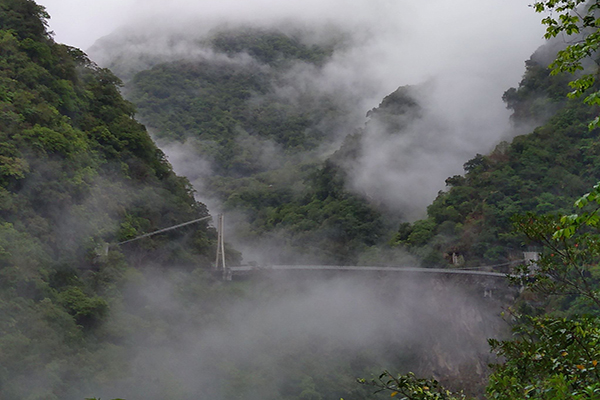 雲霧中的山月吊橋