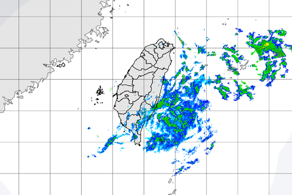 雷達回波圖(天氣系統的降水強度及分布狀況)。