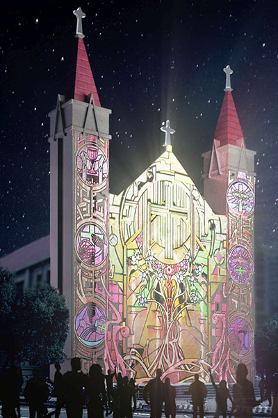 北大教堂光雕投影模擬。