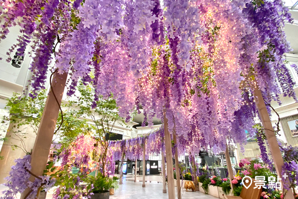 紫色秘境花園，唯美紫藤花瀑布拍出夢幻新高度。（圖／台北101，以下同）