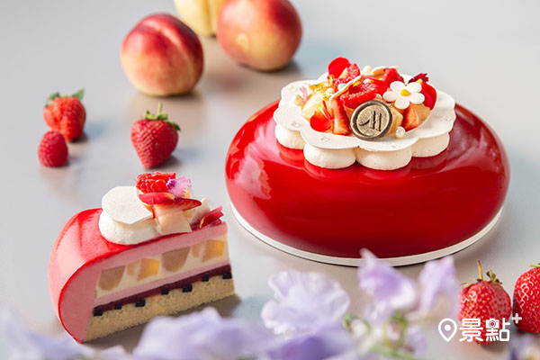 台北萬豪酒店「蜜桃莓果慕斯蛋糕」7吋1,080元。