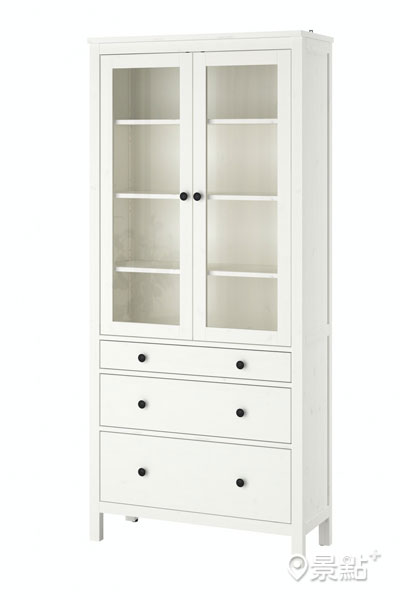 HEMNES玻璃門櫃/3抽, 染白色-原價$ 14,900、線上購物優惠$10,430