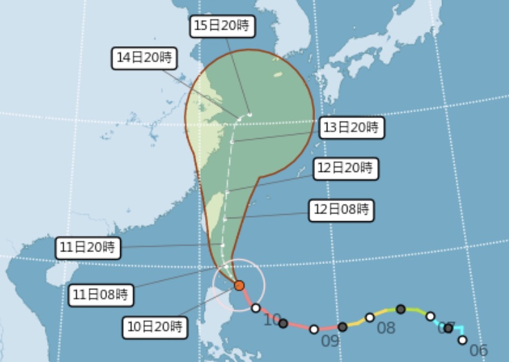 強烈颱風璨樹發布陸警！週六午前觸陸全台有雨